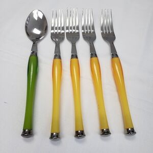 Food Network Plastic Handle Flatware Lot 5 Replacement Yellow Green Spoon Forks
